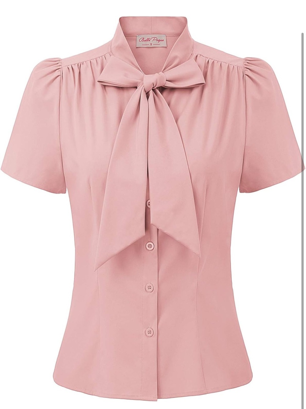 Silky Pink Tie-Neck Blouse with Short Sleeves - Brand: Carla Briggs